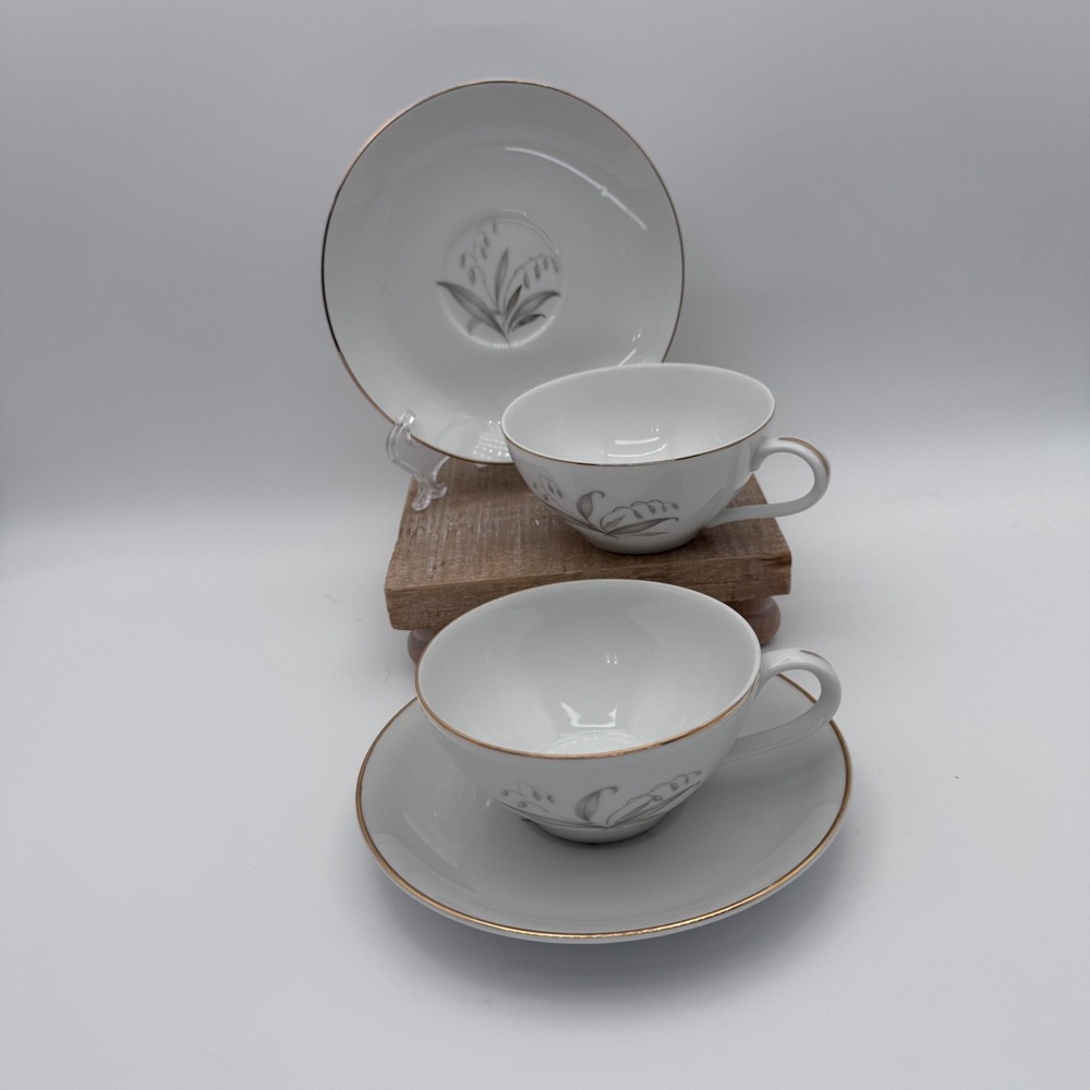 Kaysons Fine China Golden Rhapsody Tea Cups and Saucers Set of 2 Japan Vintage